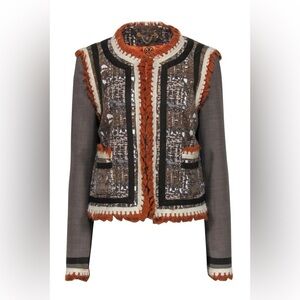 TORY BURCH Boho Tweed Brown Orange Hook & Eye Closure Blazer Jacket Size 6 GUC